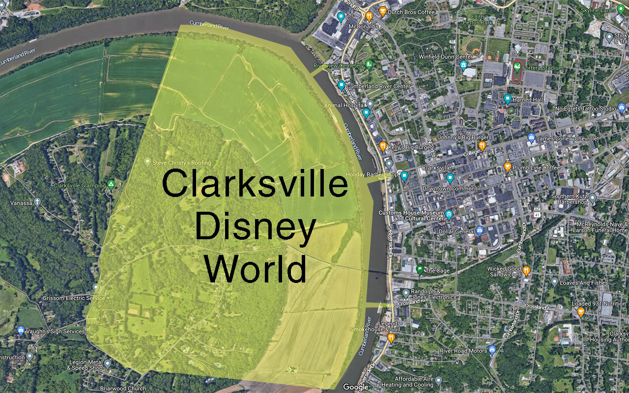 A map of the new Disney World area west of the Cumberland River