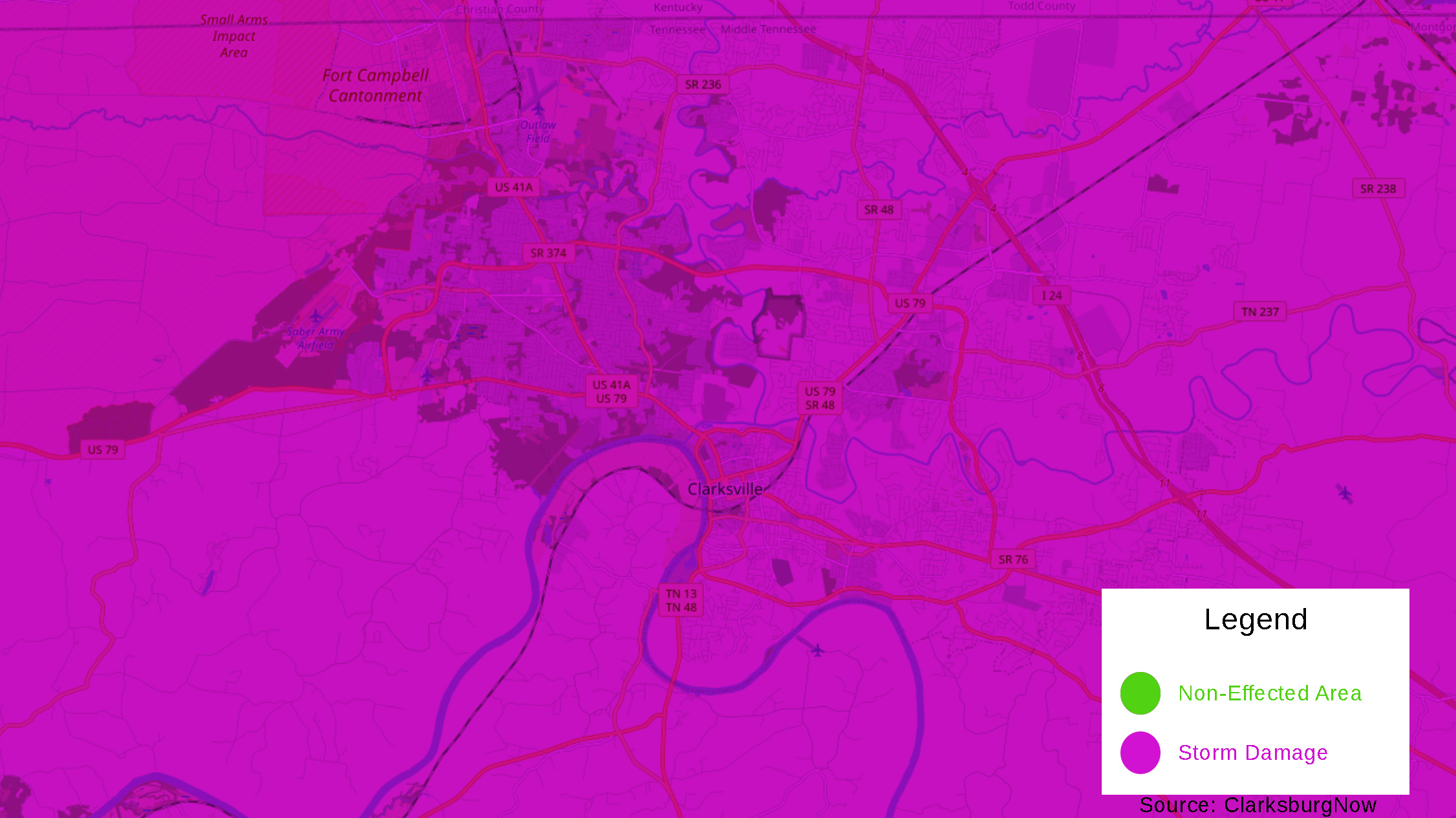 A map of wind damage from the March 2023 Wind Storm